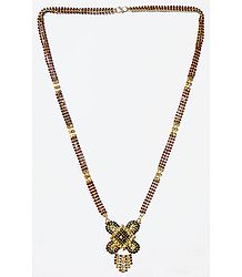 Gold Plated and Faux Garnet,Citrine and Emerald Studded Mangalsutra with Gorgeous Pendant