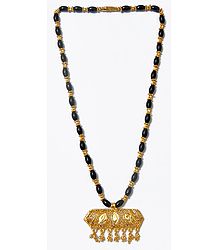 Black Bead and Gold Plated Mangalsutra with Pendant