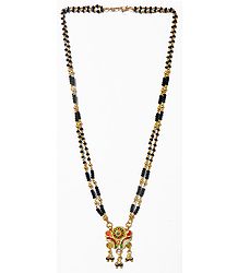 Black Bead and Gold Plated Mangalsutra with Pendant