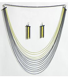 Four Layer Yellow Color and Eight Layer Black Color Metal Necklace and Earrings