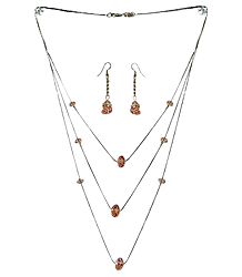 Three Layer Necklace with Pink Crystal Beads 