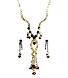 White Stone Studded Necklace with Earrings