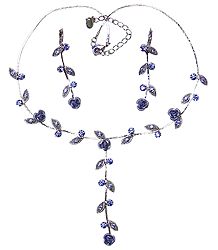 Faceted Cubic Zirconia with Metal Rose Necklace Set