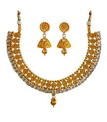 White Stone Studded Golden Necklace Set
