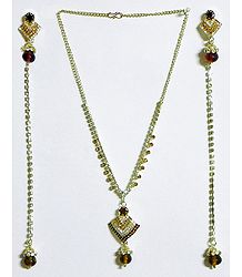 Faux Zirconia and Citrine Necklace with Earwrap Dangle Earrings