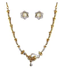 White Stone Stuudded Necklace with Earrings