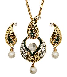 Stone Studded Pendant and Earrings