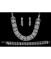 White Stone Studded Necklace with Bracelet and  Earrings