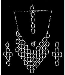 White Stone Studded Necklace, Earrings, Ring and Mang TIka