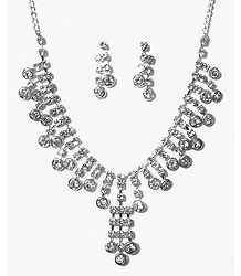 White Stone Studded Party Necklace with Earrings