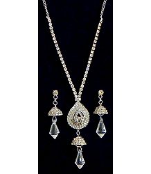 White Stone Studded Necklace and Earrings