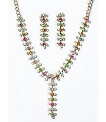 Multicolor Stone Studded Oxidised Metal Party Necklace with Earrings