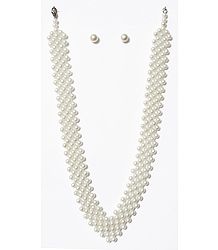 White Bead Necklalace and Stud Earrings