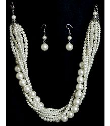 White Pearl Necklace with Earrings