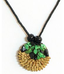 Round Pendant with Rice Grains and Stone Beads