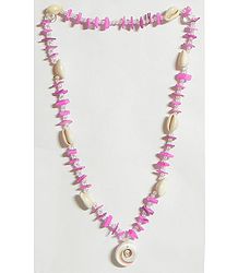 Painted Shell Necklace in Pink with White Cowrie