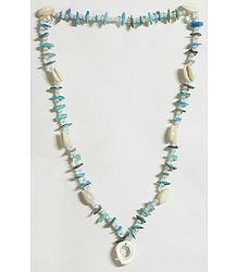 Painted Shell Necklace in Cyan with White Cowrie