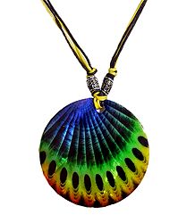 Peacock Feather Round Shell Pendant