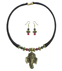 Dhokra Spring Necklace Set with Ganesha Pendant