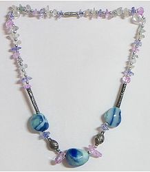 Mauve and Blue Stone Bead Tibetan Necklace