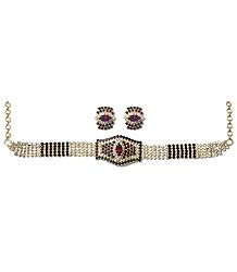 Faux Zirconia and Garnet Studded Choker and Earrings