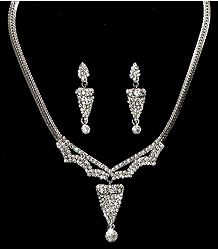 White Stone Studded Necklace with Earrings