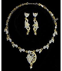 White Stone Studded Necklace and Earrings