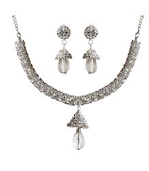 White Stone Studded Necklace with Earrings