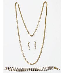Faux Zirconia Studded Necklace with Bracelet and Earrings
