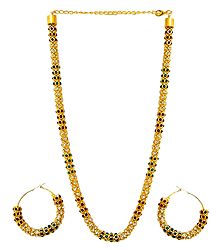 Green, Red and White Stone Studded Necklace with Ring Earrings