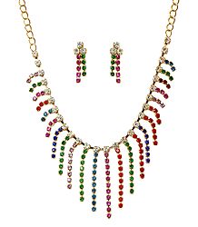 Multicolor Stone Studded Necklace and Earrings