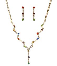 Multicolor Stone Studded Necklace and Earrings