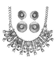 Faux Zirconia Studded Necklace and Earrings