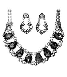 Faux Zirconia Studded Necklace and Earrings