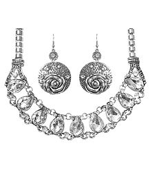 Faux Zirconia Studded Necklace and Earrings