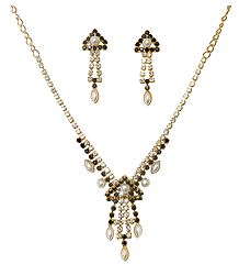 Black and White Stone Studded Necklace and Earrings