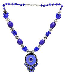 Blue and Mauve Stone Bead Tibetan Necklace