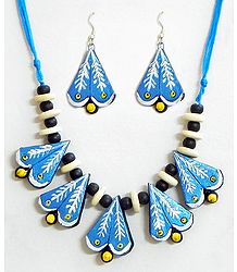 Hand Painted on Blue Terracotta Necklace Set