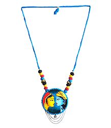 Adjustable Necklace with Hand Painted Cardboard Radha Krishna Pendant