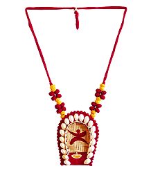 Adjustable Necklace with Hand Painted Winnow Shaped Cardboard Pendant