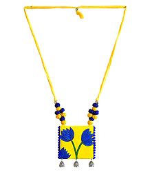 Adjustable Necklace with Hand Painted Flowers on Cardboard Pendant