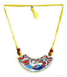 Adjustable Necklace with Hand Painted Peacock on Cardboard Pendant