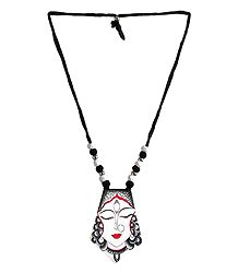 Adjustable Necklace with Hand Painted Cardboard Pendant