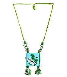 Adjustable Necklace with Hand Painted Krishna Symbols on Cardboard Pendant