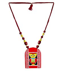 Adjustable Necklace with Hand Painted Owl on Cardboard Pendant