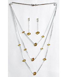 Chrome Yellow Crystal Bead Three Layer Necklace