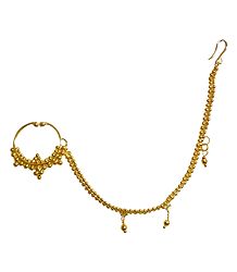 Golden Non Piercing Nose Ring with Chain