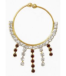 White and Maroon Stone Studded Non Piercing Nose Ring