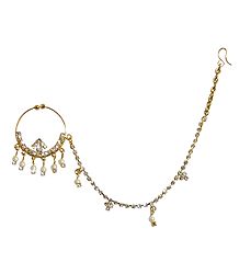 White Stone Studded Non Piercing Nose Ring with Chain