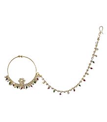 White Stone Studded Non Piercing Nose Ring with Chain
